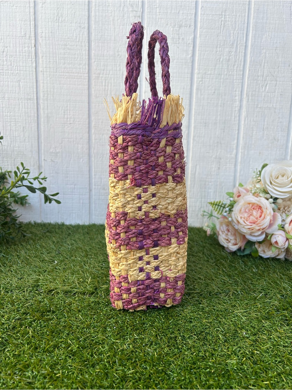 L Space - Charlie Bag - Berry Woven Straw Tote Bag in Purple and Natural New - Picture 12 of 16